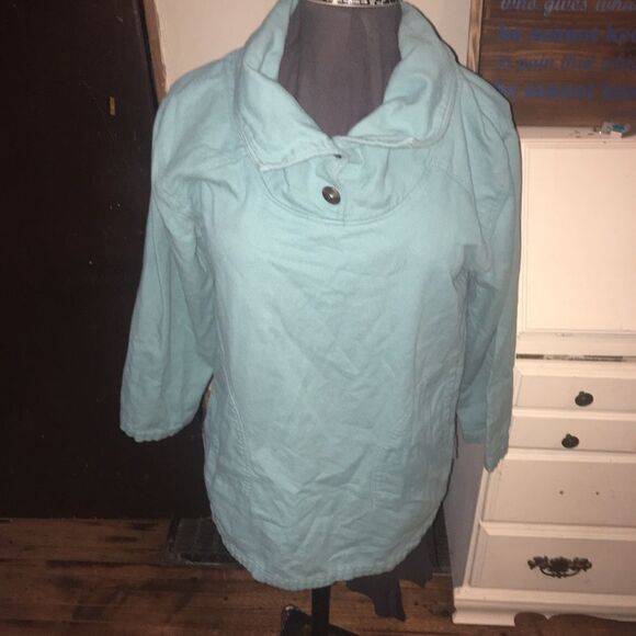 Soft Surroundings PS light blue /green cowl neck sweatshirt - Picture 1 of 4